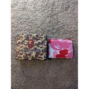 A Bathing Ape BAPE Pink ABC Camo Bifold Wallet Red Pink Camouflage Canvas W/ Box